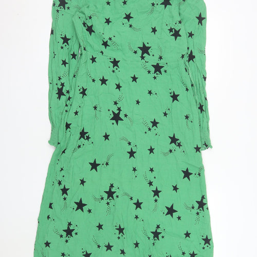 Marks and Spencer Women Green Star Print Long Sleeve A-Line Dress Size 16