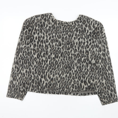New Look Women Grey Leopard Print Pullover Sweater L