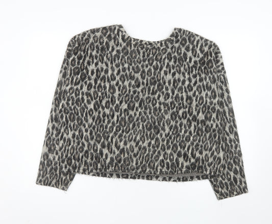 New Look Women Grey Leopard Print Pullover Sweater L