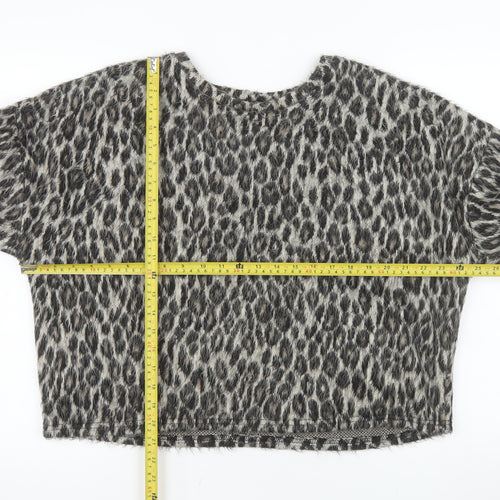 New Look Women Grey Leopard Print Pullover Sweater L