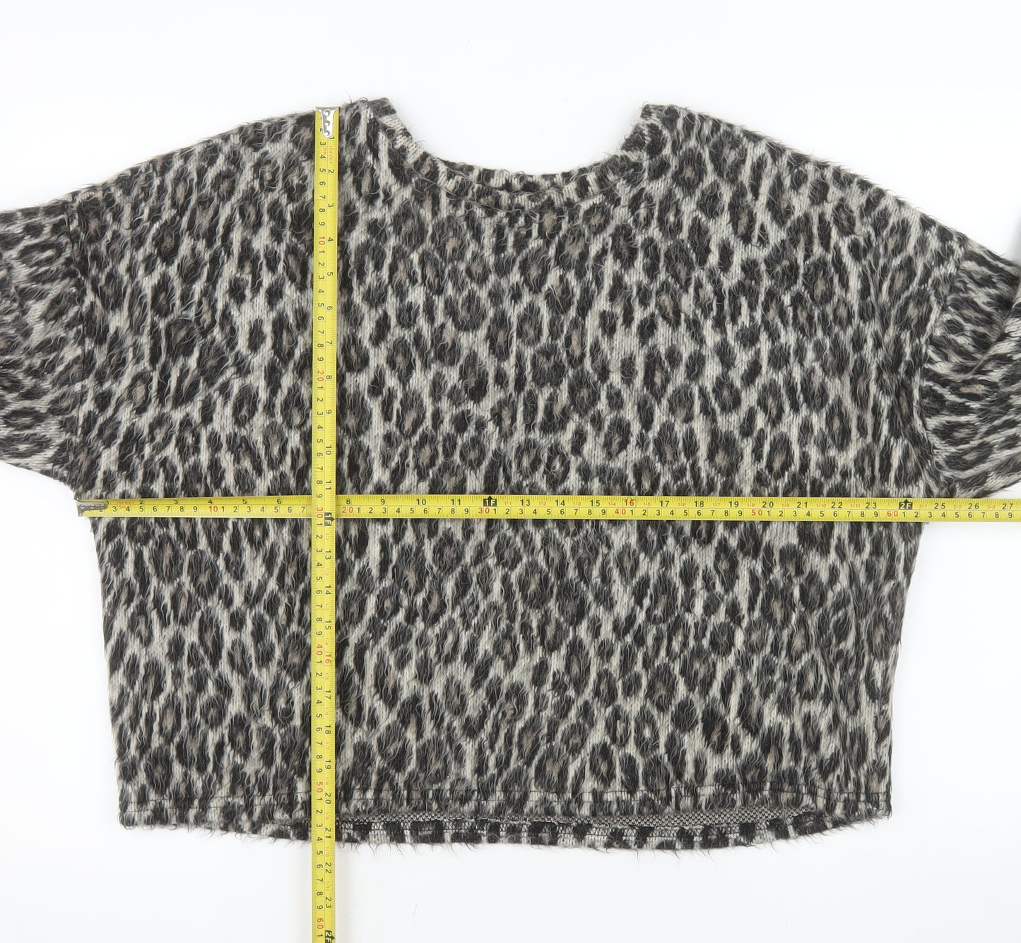 New Look Women Grey Leopard Print Pullover Sweater L