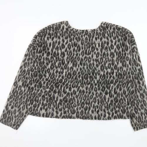 New Look Women Grey Leopard Print Pullover Sweater L