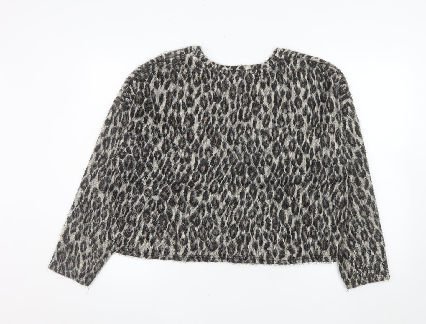 New Look Women Grey Leopard Print Pullover Sweater L