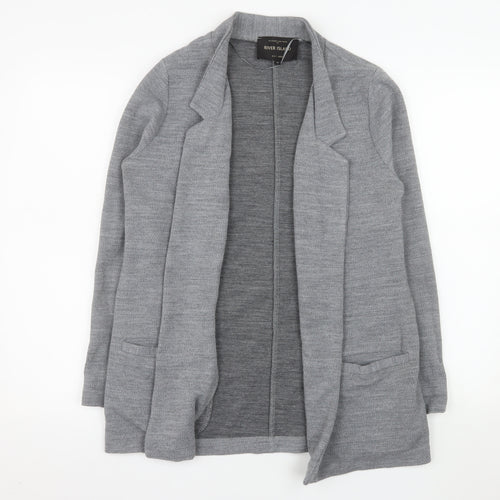 River Island Women Grey Size 10 Regular Long Sleeve Knit Blazer