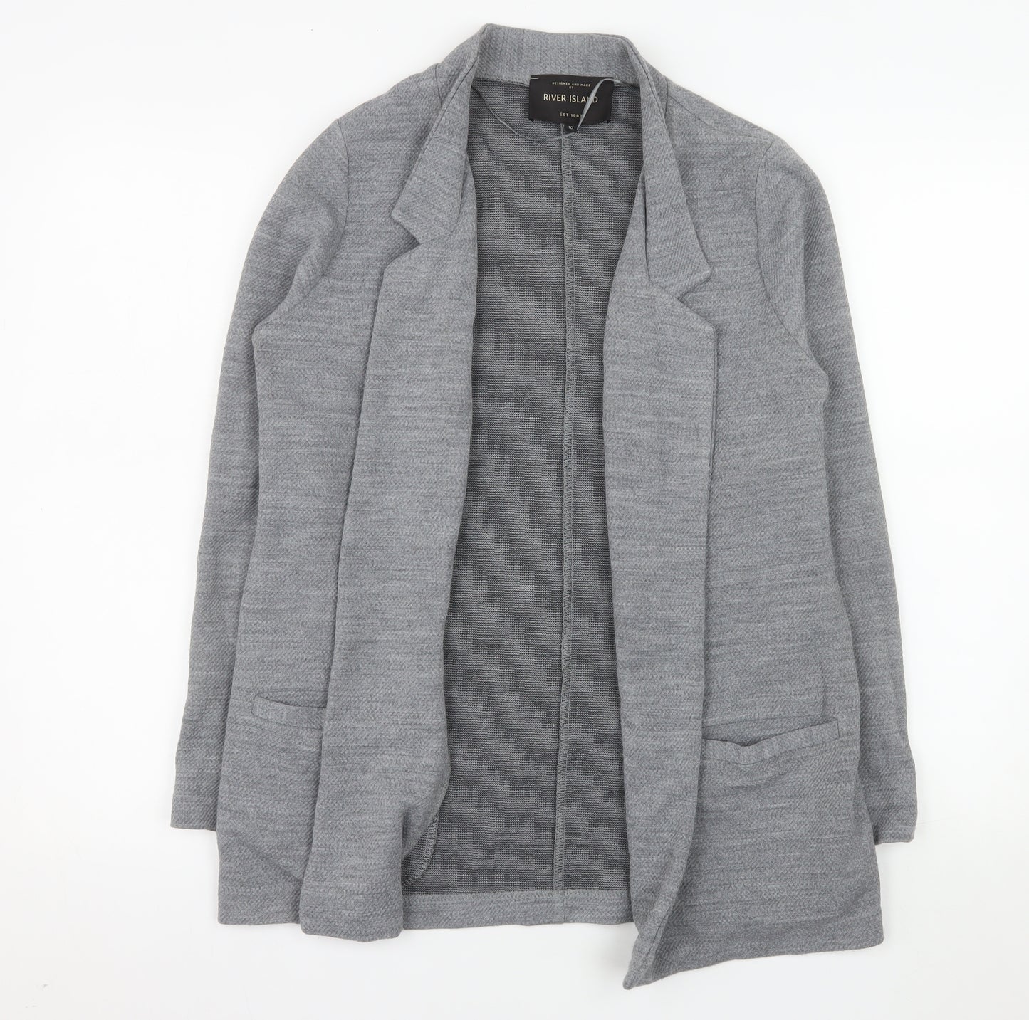 River Island Women Grey Size 10 Regular Long Sleeve Knit Blazer