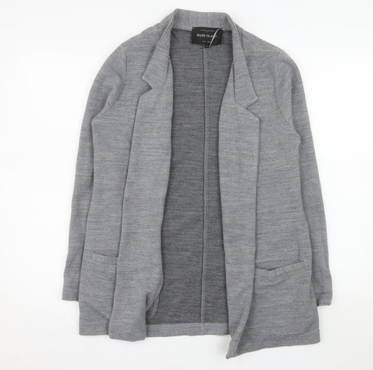 River Island Women Grey Size 10 Regular Long Sleeve Knit Blazer