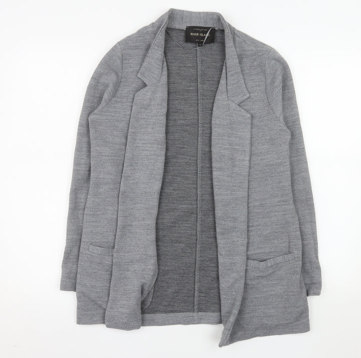 River Island Women Grey Size 10 Regular Long Sleeve Knit Blazer
