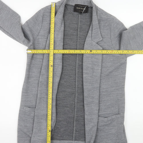 River Island Women Grey Size 10 Regular Long Sleeve Knit Blazer