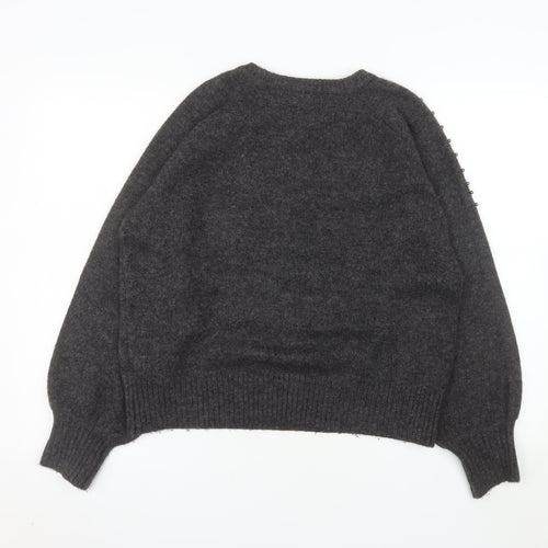 Primark Women's Grey Beaded Crew Neck Knit Jumper Size S 10/12