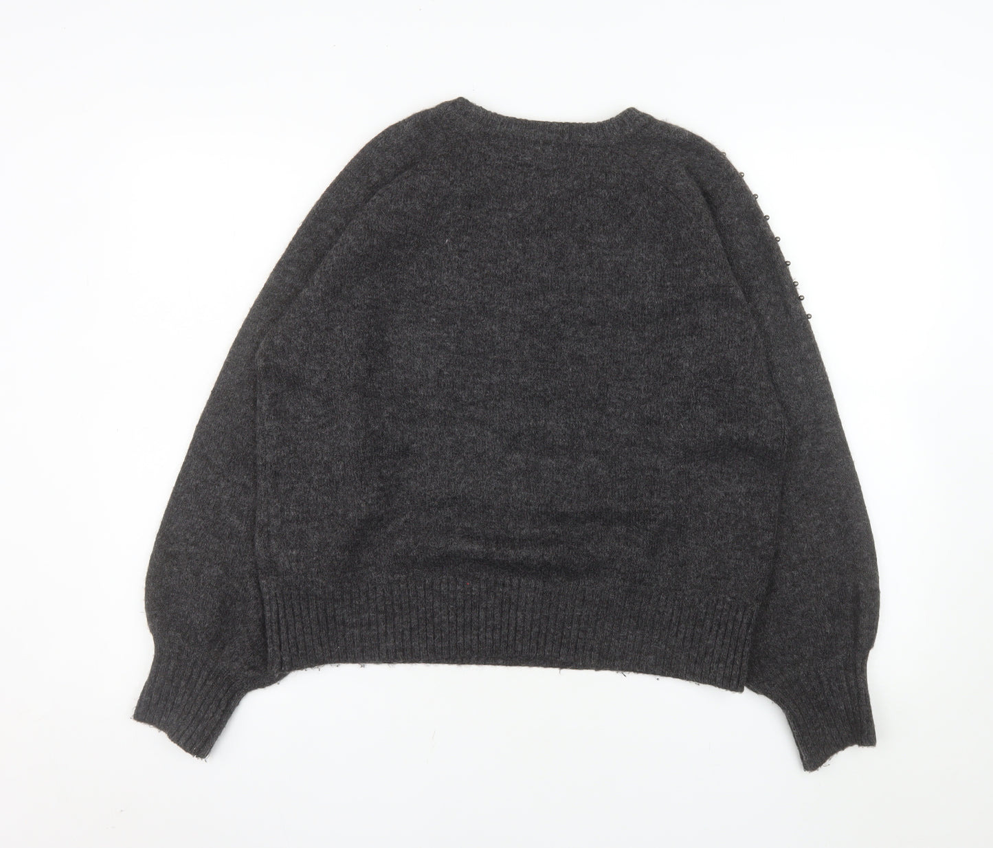 Primark Women's Grey Beaded Crew Neck Knit Jumper Size S 10/12