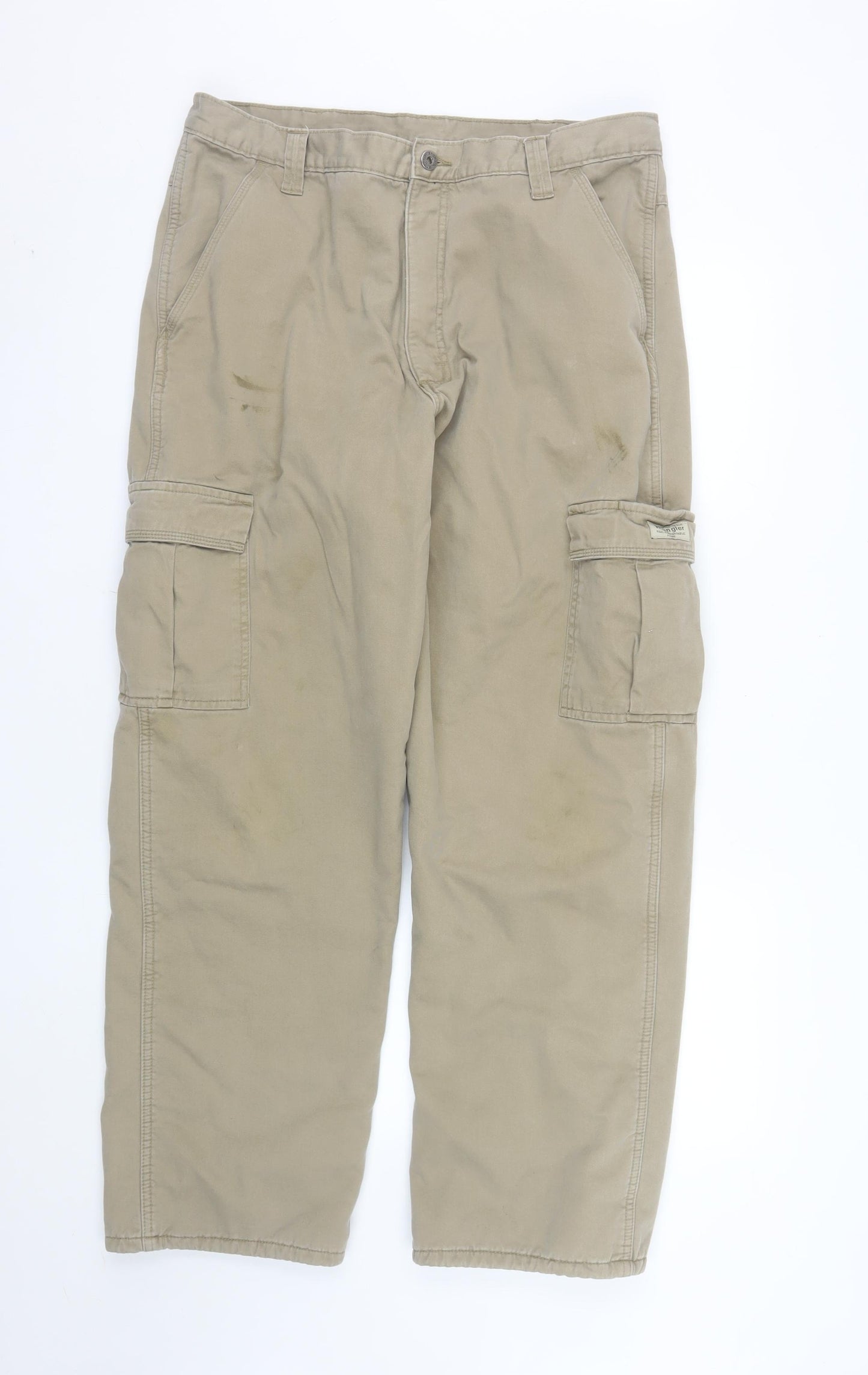 Wrangler Men's Beige Cargo Trousers 36x32 Cotton Workwear Pants