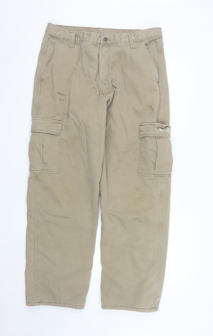 Wrangler Men's Beige Cargo Trousers 36x32 Cotton Workwear Pants