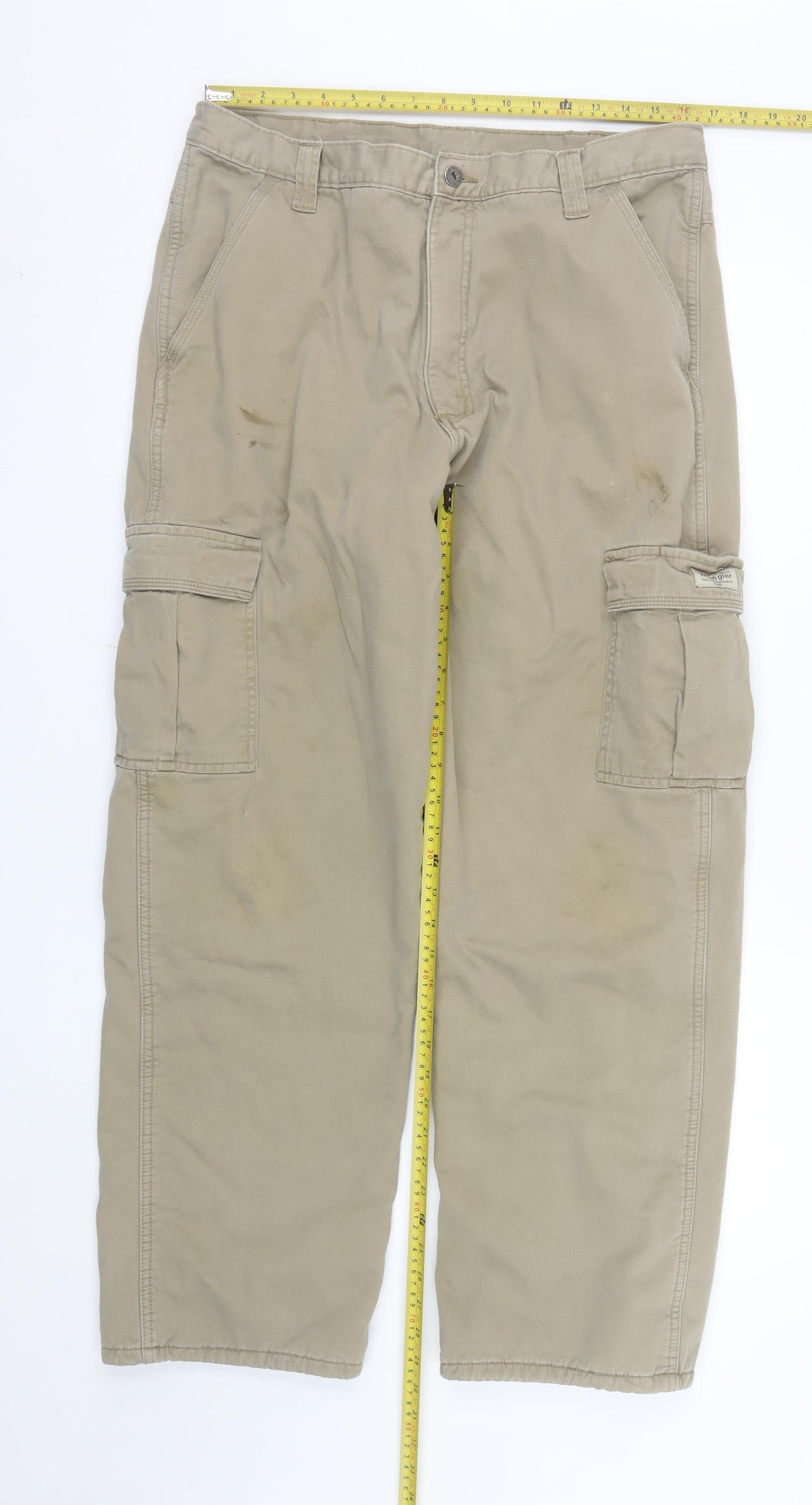Wrangler Men's Beige Cargo Trousers 36x32 Cotton Workwear Pants