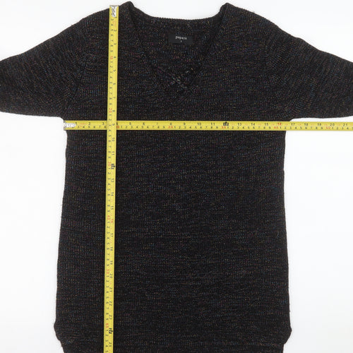 Papaya Women's Black V-Neck Knit Long Sleeve Pullover Jumper Size S