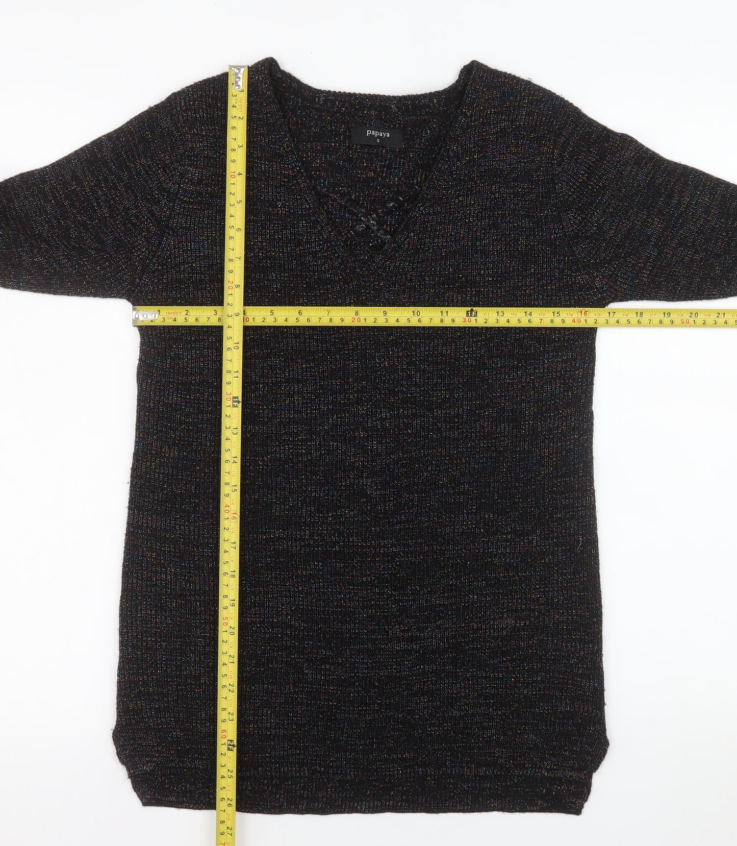 Papaya Women's Black V-Neck Knit Long Sleeve Pullover Jumper Size S