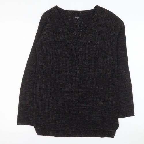 Papaya Women's Black V-Neck Knit Long Sleeve Pullover Jumper Size S