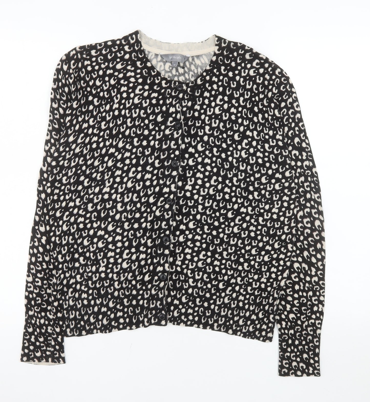 Principle Women’s Black Animal Print Knit Cardigan Size 14