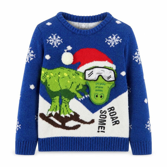 George Boys Blue Christmas Dinosaur Jumper 5-6 Years Pullover Sweater