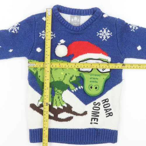 George Boys Blue Christmas Dinosaur Jumper 5-6 Years Pullover Sweater