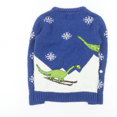 George Boys Blue Christmas Dinosaur Jumper 5-6 Years Pullover Sweater