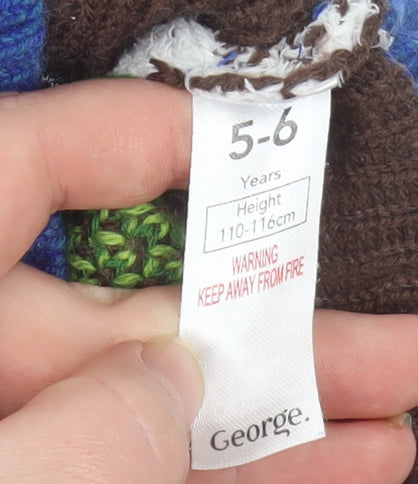 George Boys Blue Christmas Dinosaur Jumper 5-6 Years Pullover Sweater