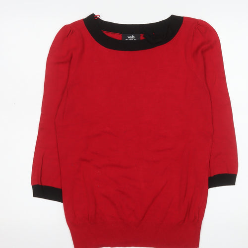 Wallis Women Red Black Trim Jumper Size 12 Knit Boat Neck Pullover