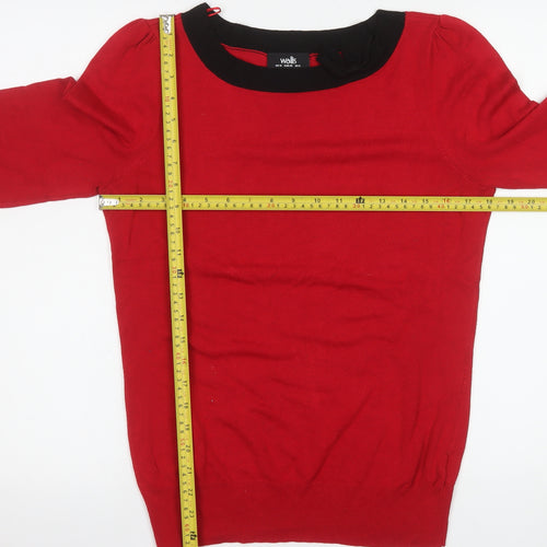 Wallis Women Red Black Trim Jumper Size 12 Knit Boat Neck Pullover