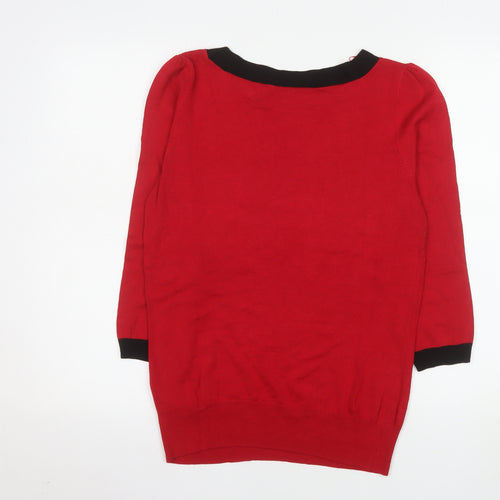 Wallis Women Red Black Trim Jumper Size 12 Knit Boat Neck Pullover