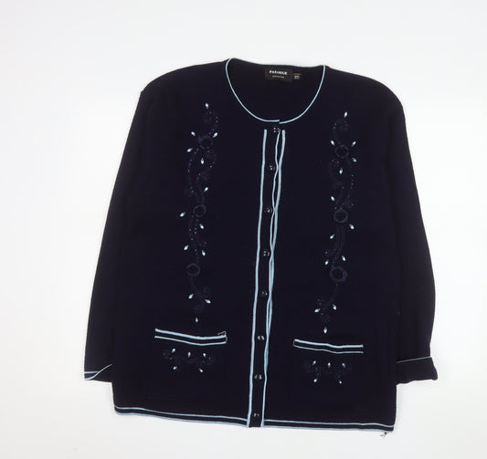 Paramour Women’s Navy Embroidered Knit Cardigan Size One Size