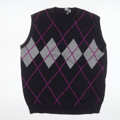 Ocean Gate Men's Black Argyle Cotton Vest Jumper XL