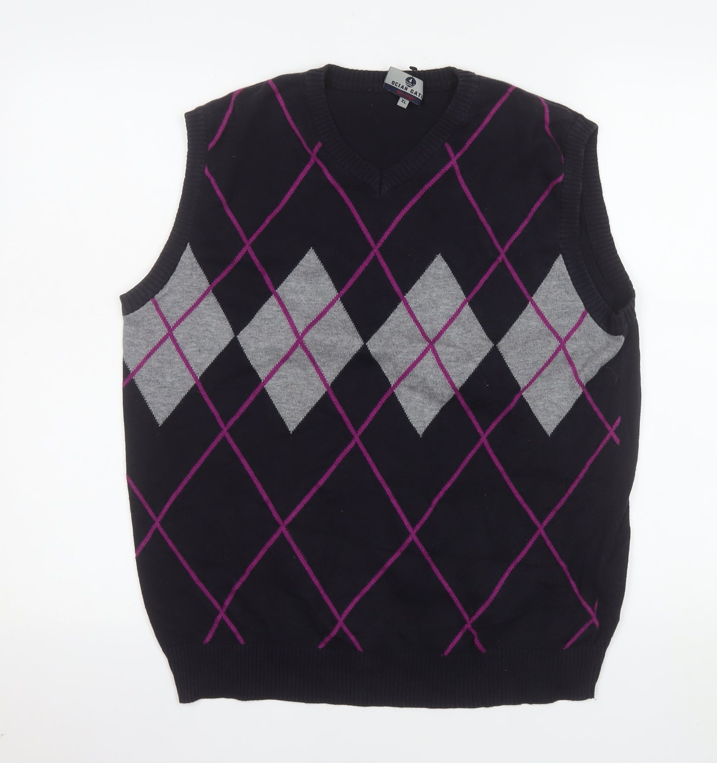 Ocean Gate Men's Black Argyle Cotton Vest Jumper XL