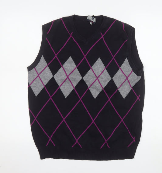 Ocean Gate Men's Black Argyle Cotton Vest Jumper XL