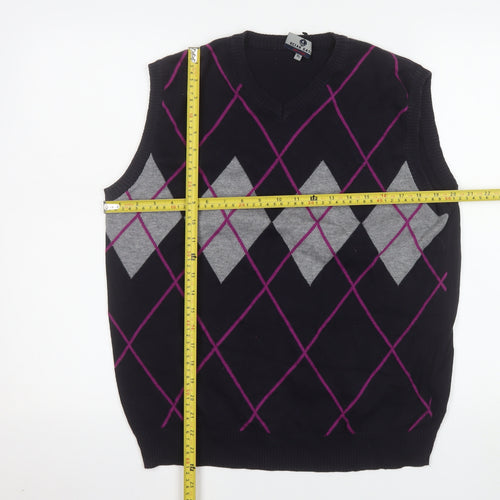 Ocean Gate Men's Black Argyle Cotton Vest Jumper XL
