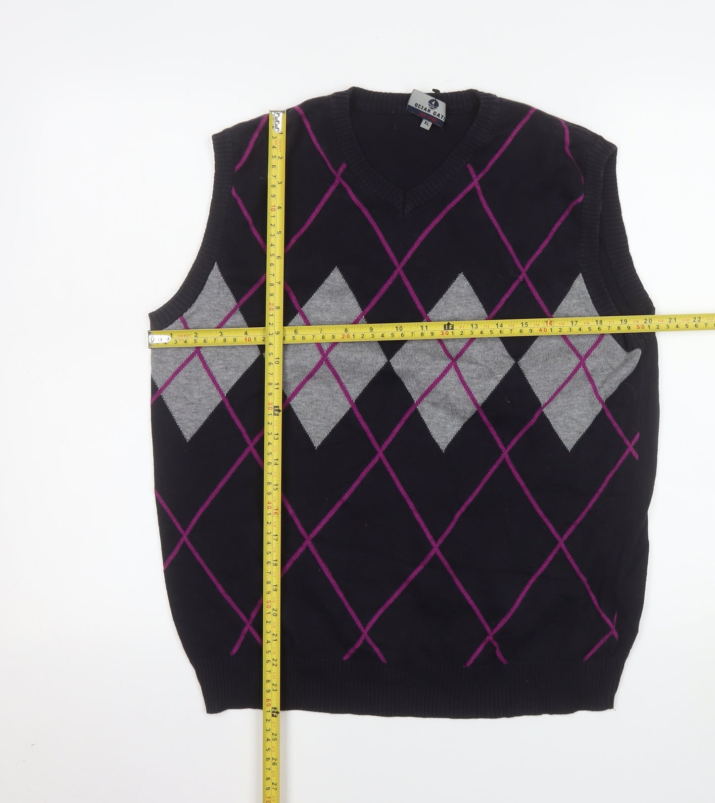 Ocean Gate Men's Black Argyle Cotton Vest Jumper XL