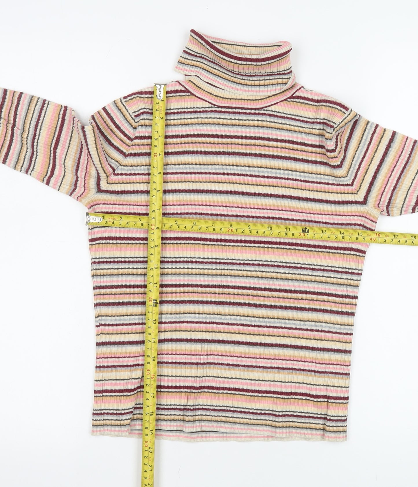Valerie Stevens Women’s Multicoloured Striped Roll Neck Long Sleeve Top S