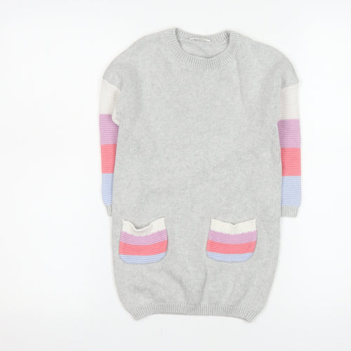 M&Co Girls Grey Cotton Colourblock Knit Sweater Dress 3-4 Years