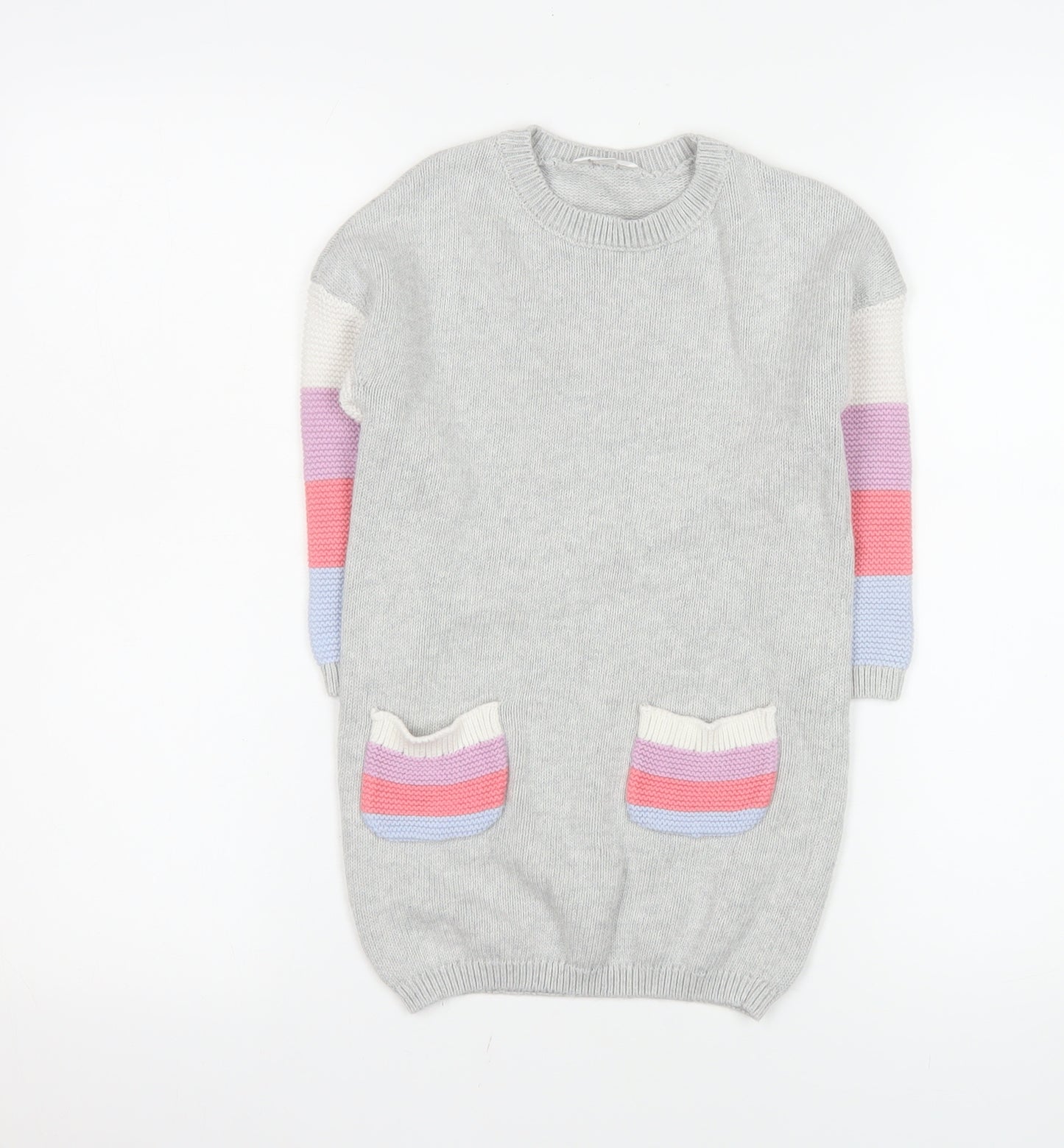 M&Co Girls Grey Cotton Colourblock Knit Sweater Dress 3-4 Years