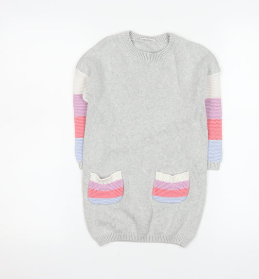 M&Co Girls Grey Cotton Colourblock Knit Sweater Dress 3-4 Years