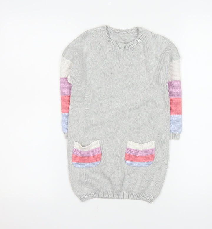 M&Co Girls Grey Cotton Colourblock Knit Sweater Dress 3-4 Years