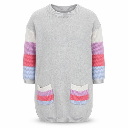 M&Co Girls Grey Cotton Colourblock Knit Sweater Dress 3-4 Years