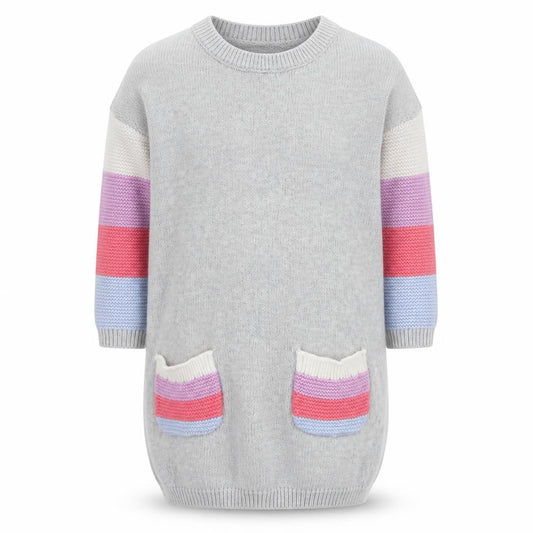 M&Co Girls Grey Cotton Colourblock Knit Sweater Dress 3-4 Years