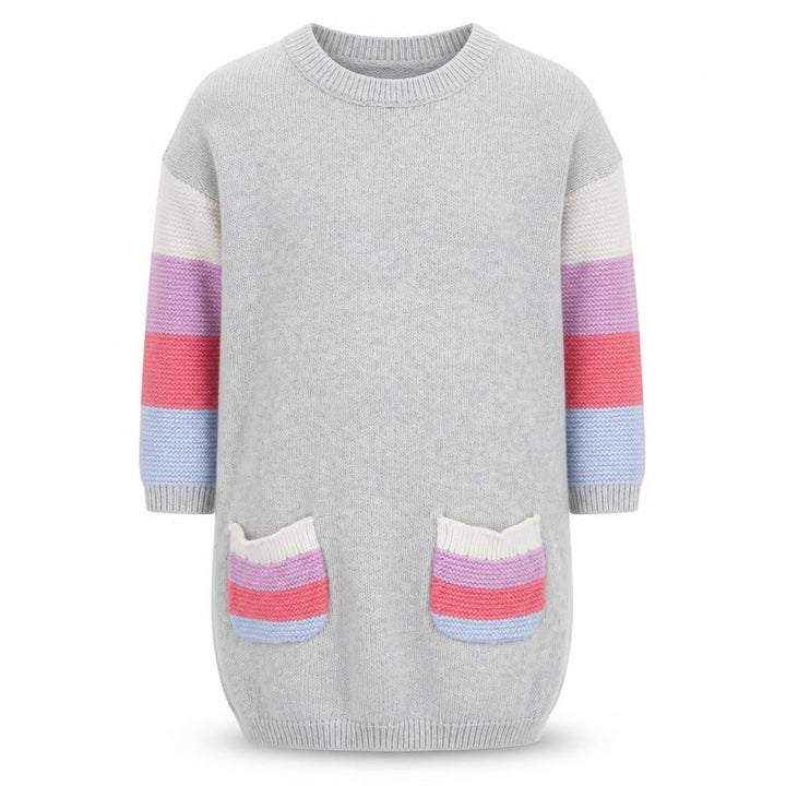 M&Co Girls Grey Cotton Colourblock Knit Sweater Dress 3-4 Years