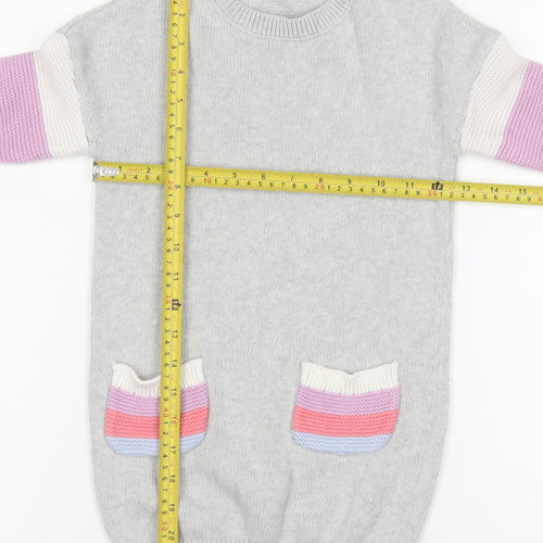 M&Co Girls Grey Cotton Colourblock Knit Sweater Dress 3-4 Years