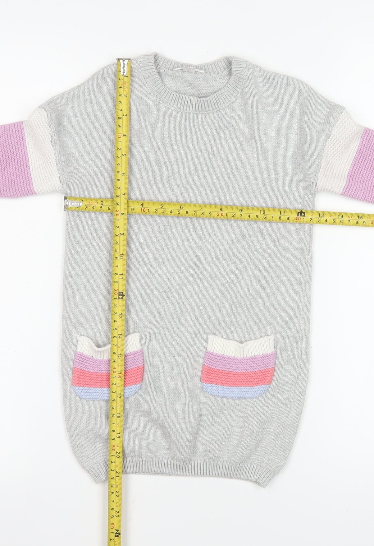 M&Co Girls Grey Cotton Colourblock Knit Sweater Dress 3-4 Years
