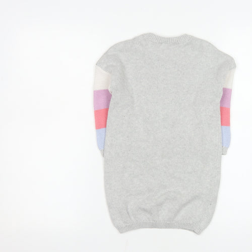 M&Co Girls Grey Cotton Colourblock Knit Sweater Dress 3-4 Years