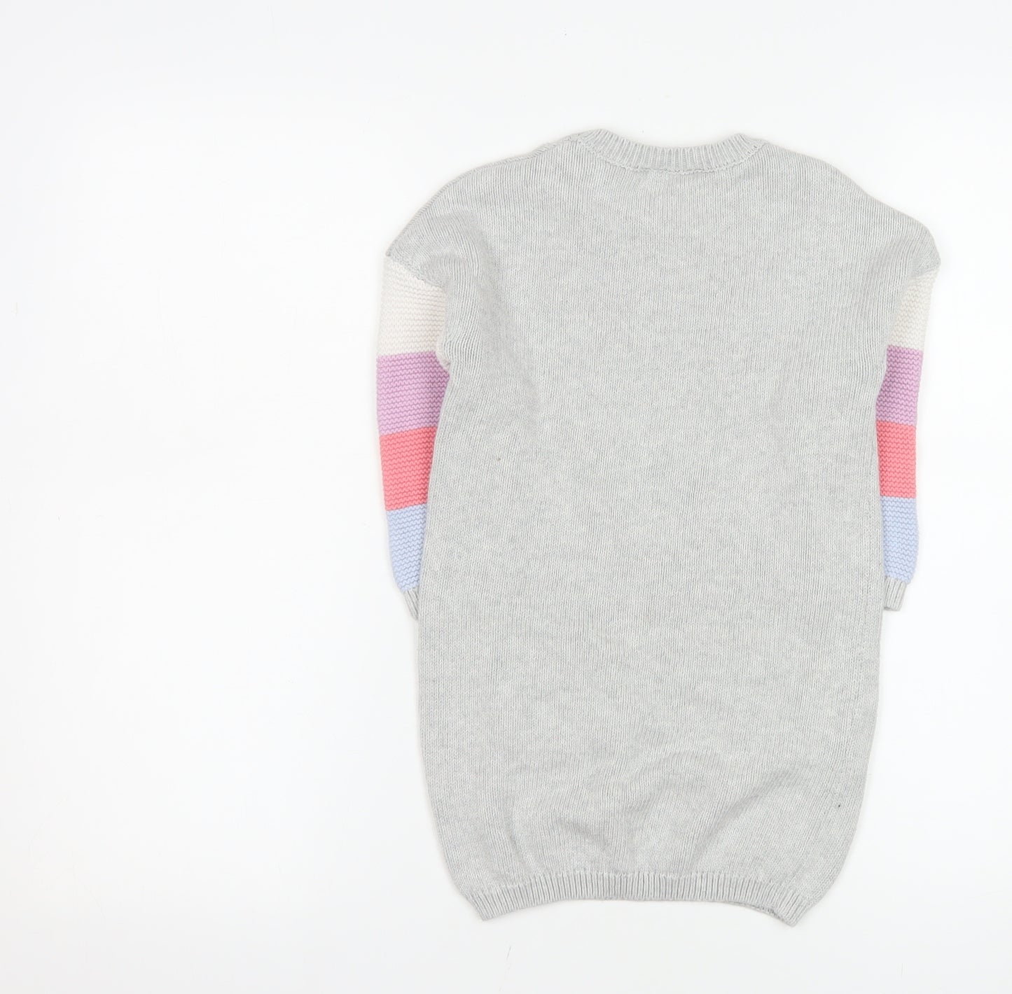 M&Co Girls Grey Cotton Colourblock Knit Sweater Dress 3-4 Years
