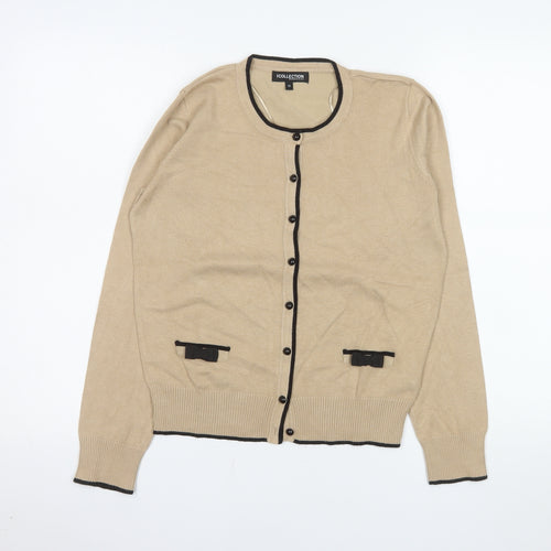 Debenhams The Collection Womens Beige Cardigan Size 12 Bow Trim