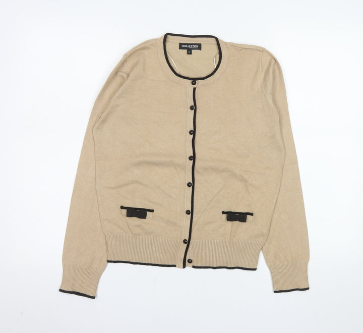 Debenhams The Collection Womens Beige Cardigan Size 12 Bow Trim