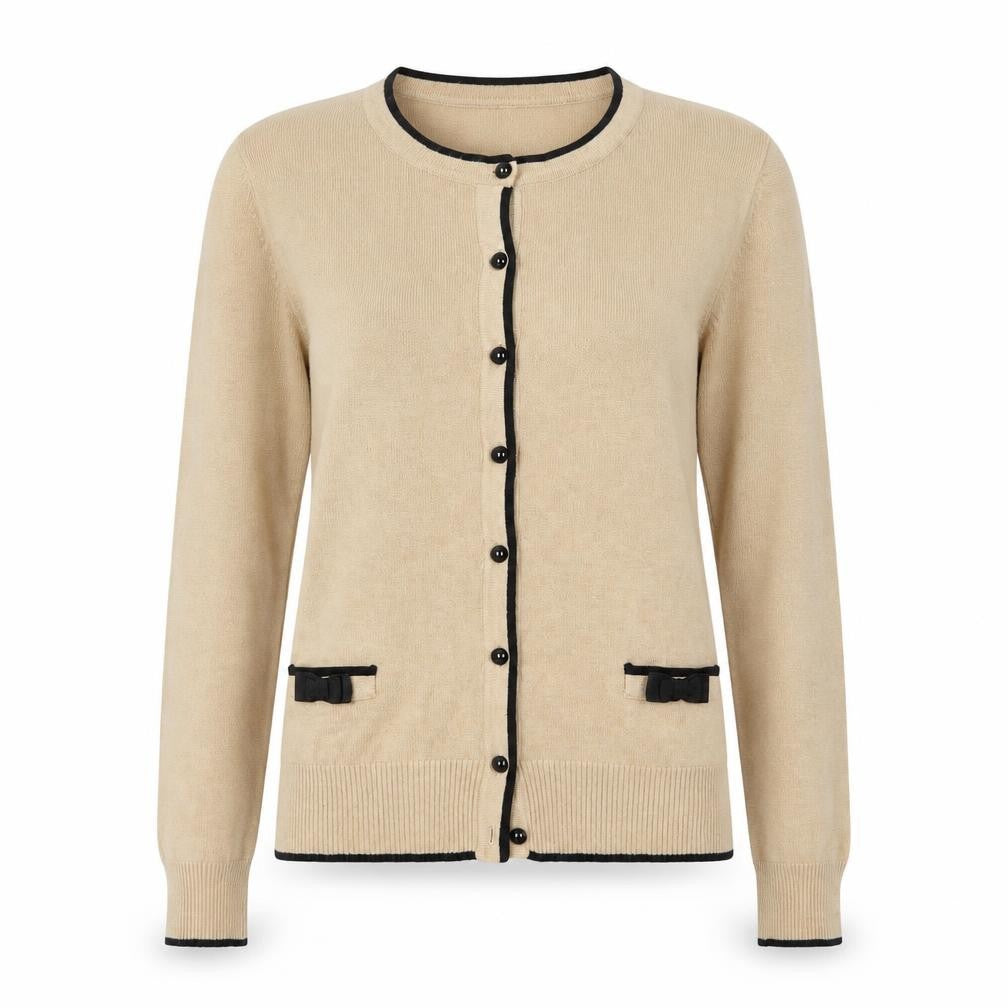 Debenhams The Collection Womens Beige Cardigan Size 12 Bow Trim