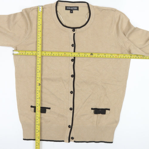 Debenhams The Collection Womens Beige Cardigan Size 12 Bow Trim